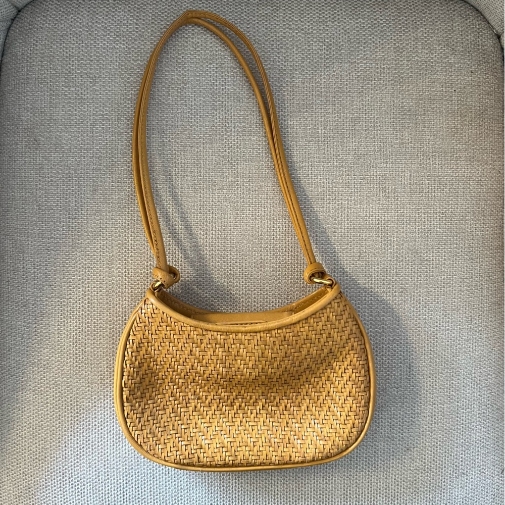 Adrienne Vittadin Elegant Tan Woven Mini Leather Handbag